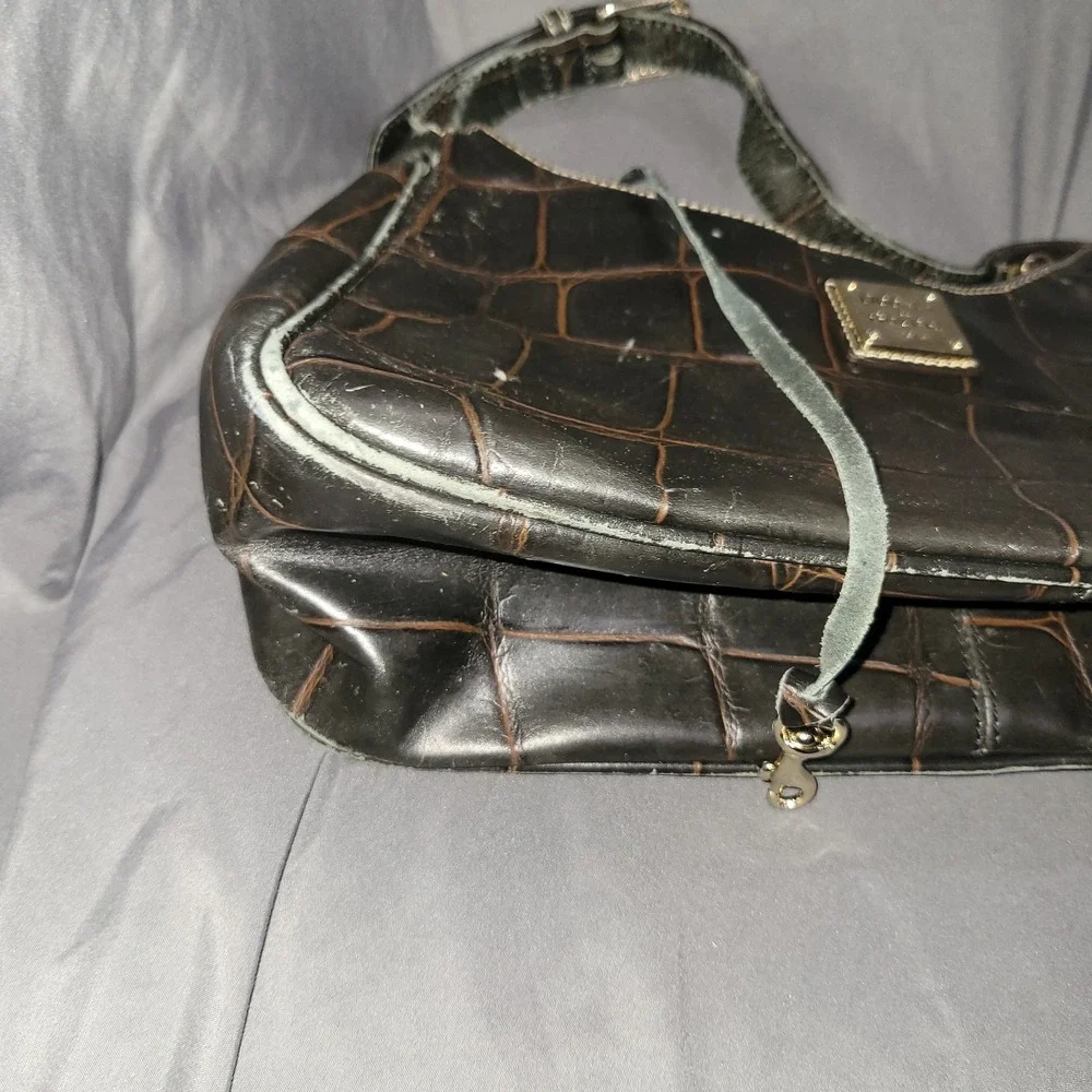 Vtg DOONEY & BOURKE Leather Croco Embossed Satchel Hobo Purse Shoulder Bag